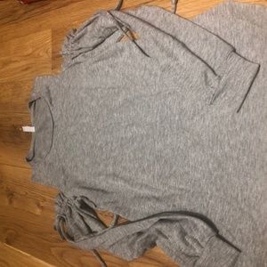 Long sleeve open shoulder grey top